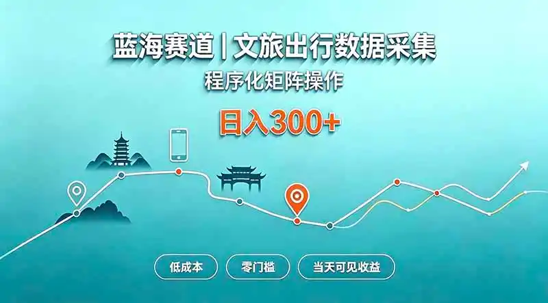 蓝海赛道 文旅出行数据采集 程序化矩阵操作 低成本 零门槛 当天可见收益 日入300+-阿牛笔记
