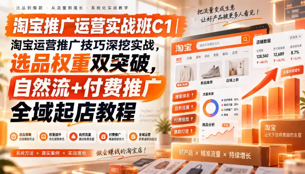 淘宝推广运营实战班C1｜淘宝运营推广技巧深挖实战，选品权重双突破，自然流+付费推广全域起店教程-阿牛笔记