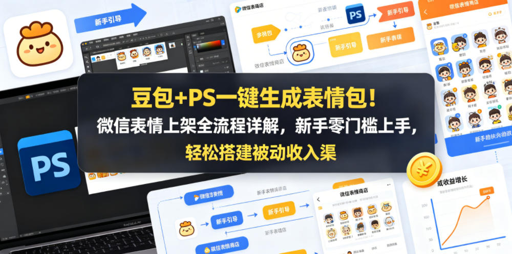 豆包+PS一键生成表情包！微信表情上架全流程详解，新手零门槛上手，轻松搭建被动收入渠道-阿牛笔记