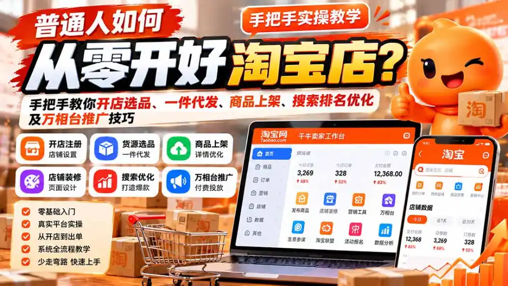 普通人如何从零开好淘宝店?手把手教你开店选品、一件代发、商品上架、搜索排名优化及万相台推广技巧 普通人如何从零开好淘宝店?手把手教你开店选品、一件代发、商品上架、搜索排名优化及万相台推广技巧
