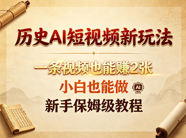 历史AI短视频新玩法，一条视频也能賺2张，小白也能做，新手保姆级教程-阿牛笔记