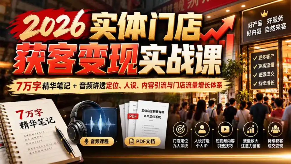 2026实体门店获客变现实战课：7万字精华笔记+音频讲透定位、人设、内容引流与门店流量增长体系-阿牛笔记