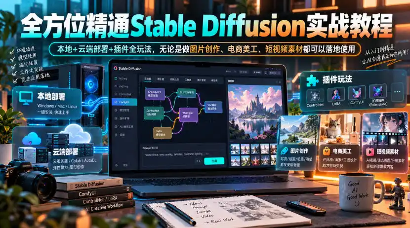全方位精通Stable Diffusion实战教程|本地+云端部署+插件全玩法,无论是做图片创作、电商美工、短视频素材都可以落地使用-阿牛笔记