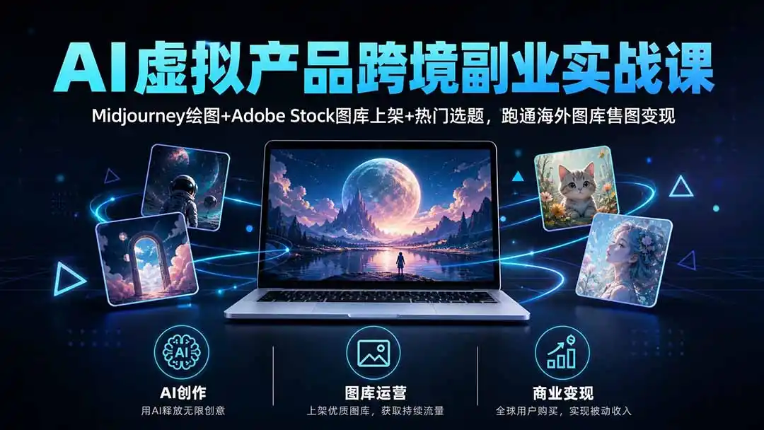 AI虚拟产品跨境副业实战课｜Midjourney绘图+Adobe Stock图库上架+热门选题，跑通海外图库售图变现-阿牛笔记