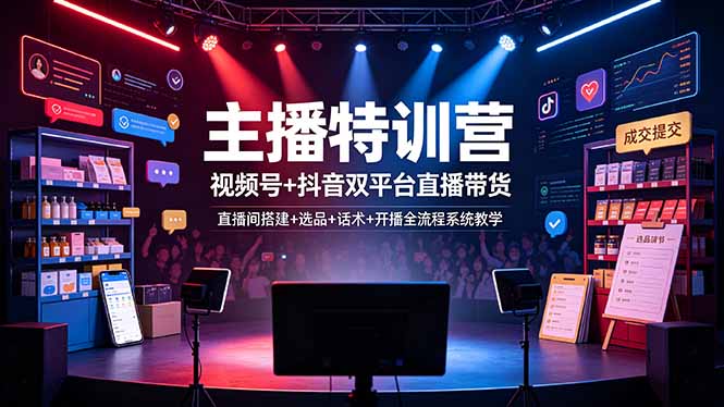主播特训营:视频号+抖音双平台直播带货,直播间搭建+选品+话术+开播全流程系统教学-阿牛笔记