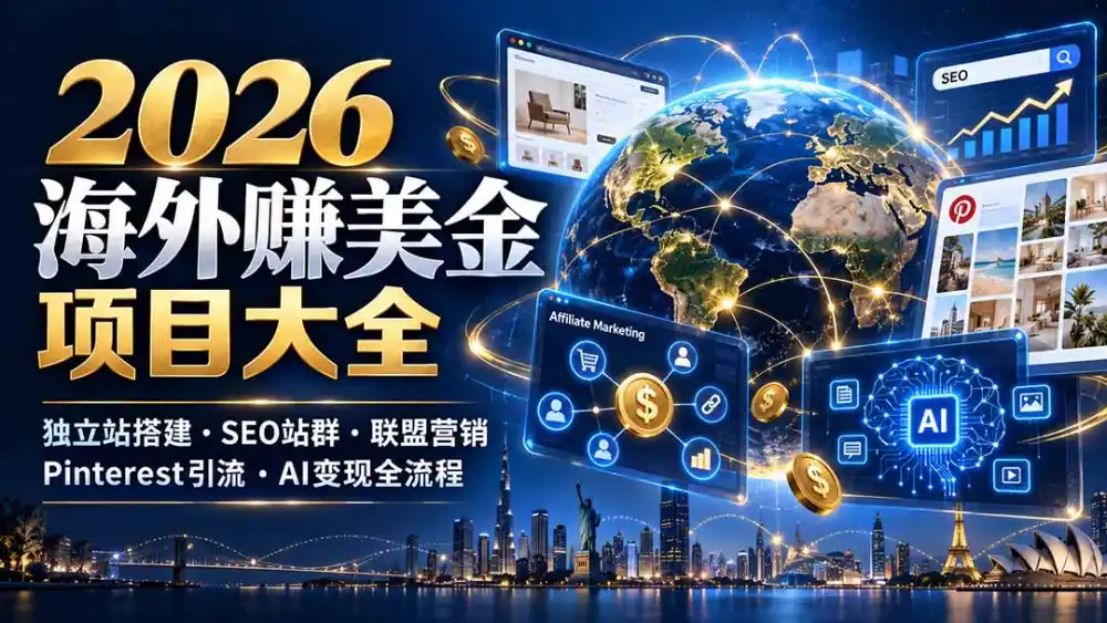 2026海外赚美金项目大全：独立站搭建、SEO站群、联盟营销、Pinterest引流与AI变现全流程-阿牛笔记