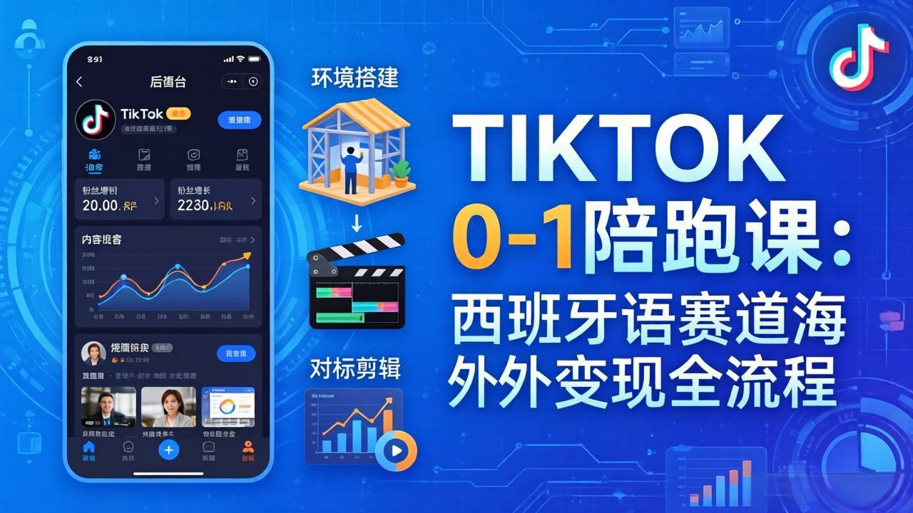 TIKTOK 0-1 陪跑课：从环境搭建到刷对标剪辑，西班牙语赛道海外变现全流程-阿牛笔记