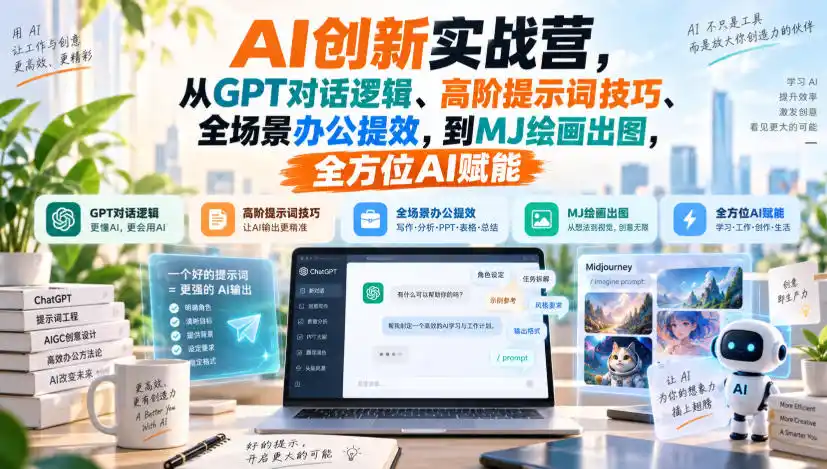 AI创新实战营,从GPT对话逻辑、高阶提示词技巧、全场景办公提效,到MJ绘画出图,全方位AI赋能-阿牛笔记