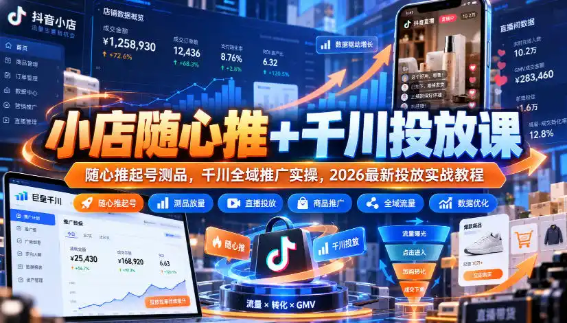 小店随心推+千川投放课|随心推起号测品,千川全域推广实操,2026最新投放实战教程-阿牛笔记