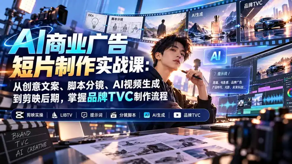 AI商业广告短片制作实战课：从创意文案、脚本分镜、AI视频生成到剪映后期，掌握品牌TVC制作流程-阿牛笔记