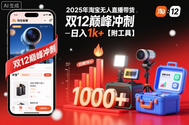 2025年淘宝无人直播带货,冲刺双12,日入1k+【附工具】【揭秘】-阿牛笔记