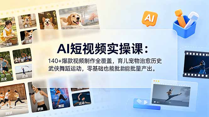 AI短视频实操课：140+爆款视频制作全覆盖，育儿宠物治愈历史武侠舞蹈运动，零基础也能批量产出-阿牛笔记