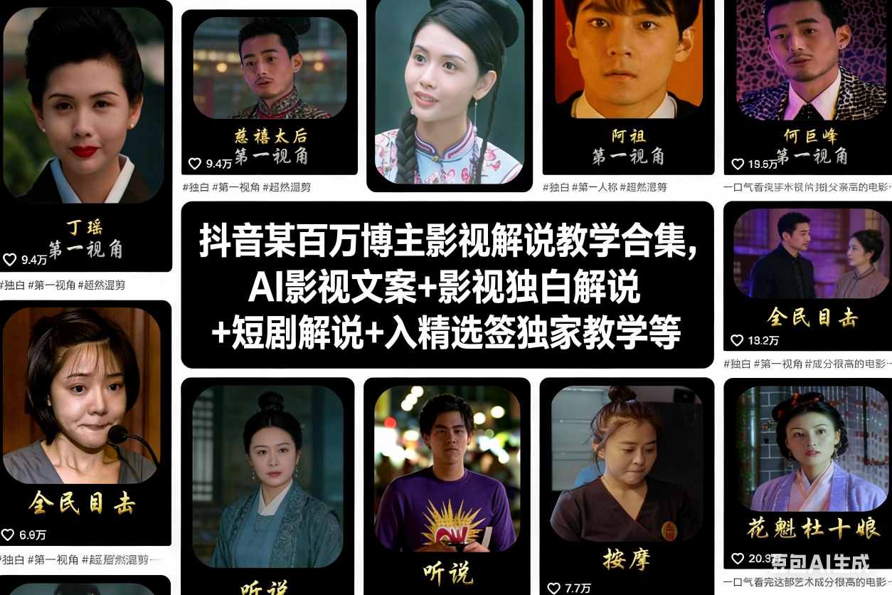 抖音某百万博主影视解说教学合集,AI影视文案+影视独白解说+短剧解说+入精选签独家教学等-阿牛笔记