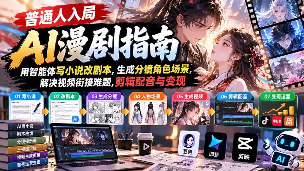 【无水印】普通人入局AI漫剧指南:用智能体写小说改剧本,生成分镜角色场景,解决视频衔接难题,剪辑配音与变现-阿牛笔记