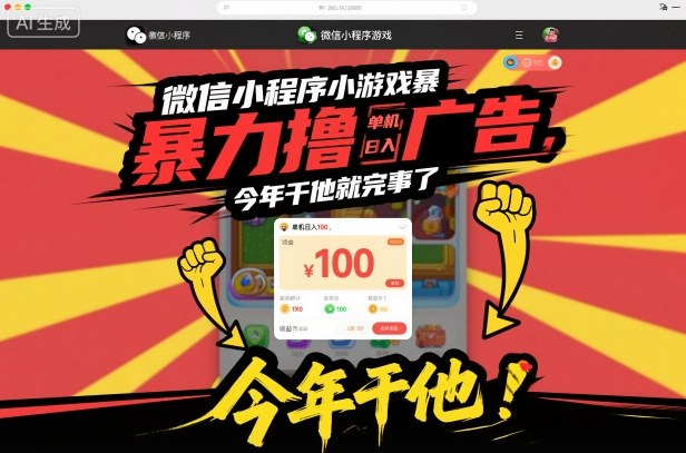 微信小程序小游戏暴力撸广告，单机日入100，今年干他就完事了-阿牛笔记