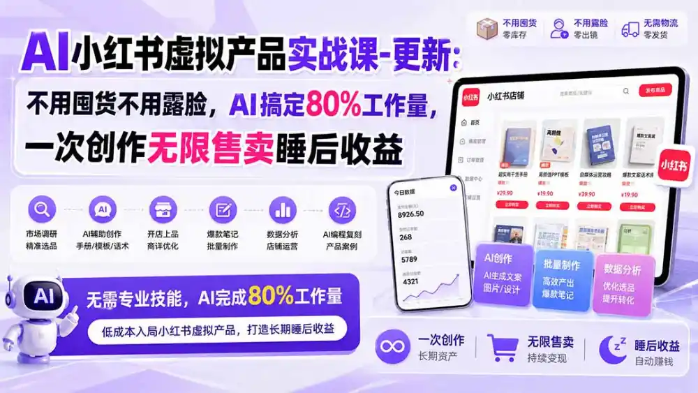 AI小红书虚拟产品实战课-更新1017:不用囤货不用露脸,AI搞定80%工作量,一次创作无限售卖睡后收益-阿牛笔记