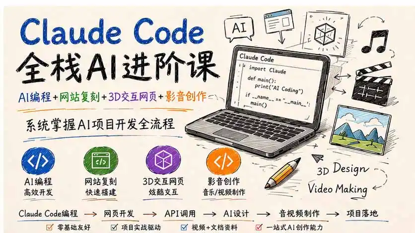 Claude Code全栈AI进阶课-更新;AI编程+网站复刻+3D交互网页+影音创作,系统掌握AI项目开发全流程-阿牛笔记