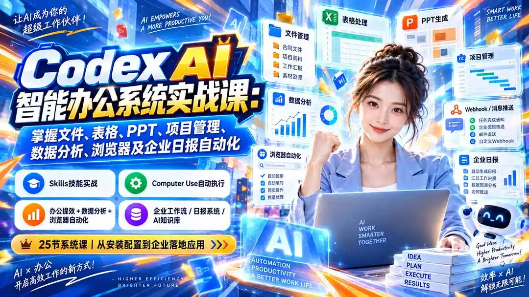 Codex AI智能办公系统实战课：掌握文件、表格、PPT、项目管理、数据分析、浏览器及企业日报自动化-阿牛笔记