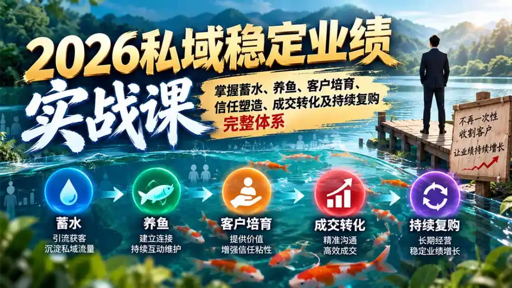 2026私域稳定业绩实战课：掌握蓄水、养鱼、客户培育、信任塑造、成交转化及持续复购完整体系-阿牛笔记