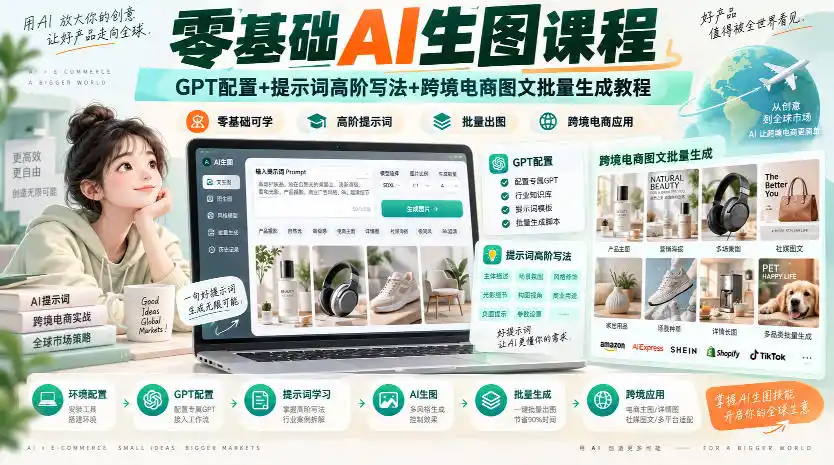 零基础AI生图课程，GPT配置+提示词高阶写法+跨境电商图文批量生成教程-阿牛笔记