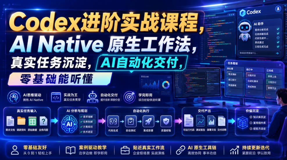 Codex进阶实战课|AI Native原生工作法,22节真实任务落地,从配置到AI自动化交付全链路教程-阿牛笔记
