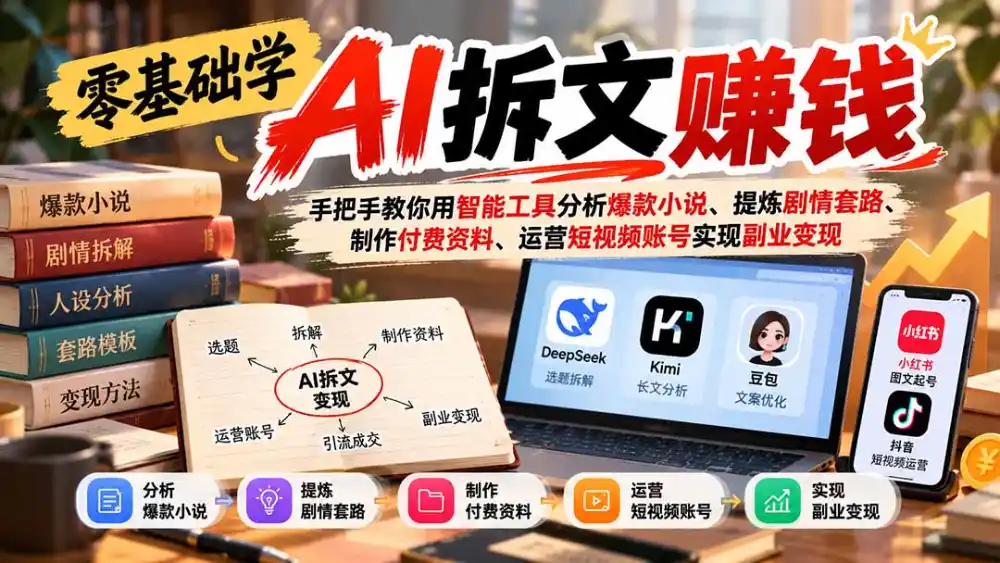 零基础学AI拆文赚钱:手把手教你用智能工具分析爆款小说、提炼剧情套路、制作付费资料、运营短视频账号实现副业变现-阿牛笔记