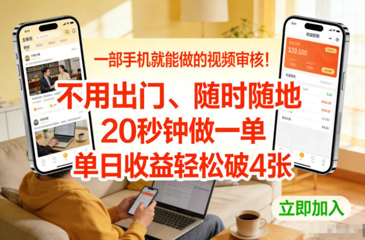 一部手机就能做的视频审核！不用出门，随时随地，20秒钟做一单，单日收益轻松破4张【揭秘】-阿牛笔记