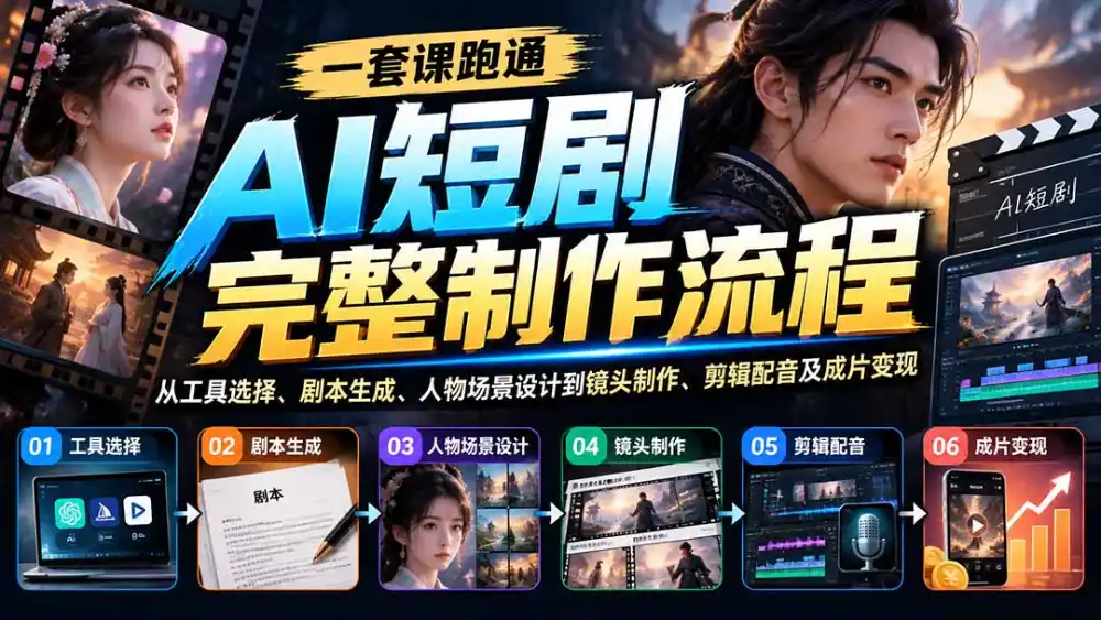 一套课跑通AI短剧完整制作流程：从工具选择、剧本生成、人物场景设计到镜头制作、剪辑配音及成片变现-阿牛笔记