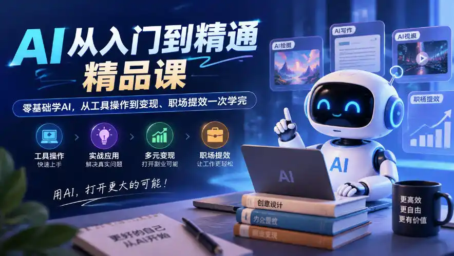 AI从入门到精通精品课,零基础学AI,从工具操作到变现、职场提效一次学完 AI从入门到精通精品课,零基础学AI,从工具操作到变现、职场提效一次学完