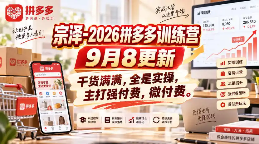 宗泽-2026拼多多训练营9月8更新，干货满满，全是实操，主打强付费，微付费-阿牛笔记