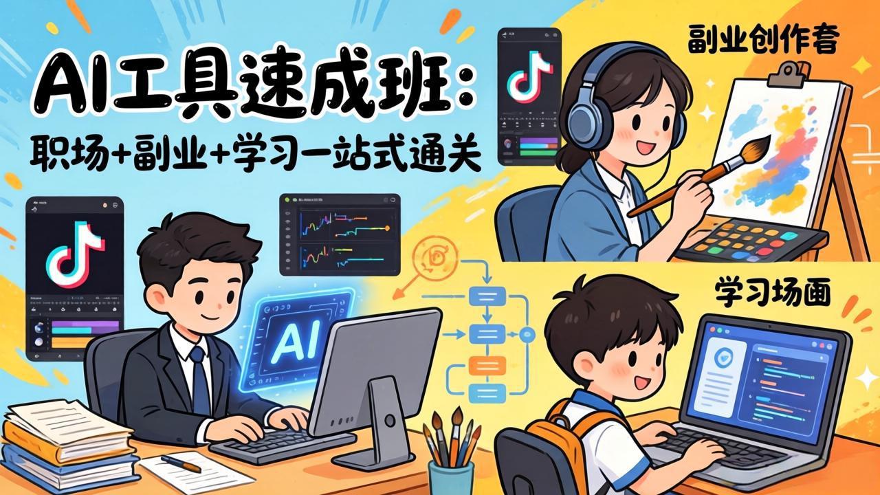 AI工具速成班：职场+副业+学习一站式通关，20+爆款类型+剪映技巧+抖音算法，0基础快速上手-阿牛笔记
