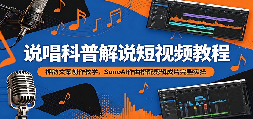 说唱科普解说短视频教程：押韵文案创作教学，SunoAI作曲搭配剪辑成片完整实操-阿牛笔记