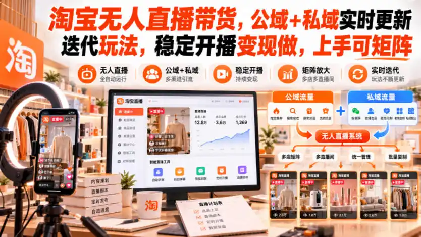 淘宝无人直播带货,公域+私域实时更新迭代玩法,稳定开播变现做,上手可矩阵【揭秘】-阿牛笔记