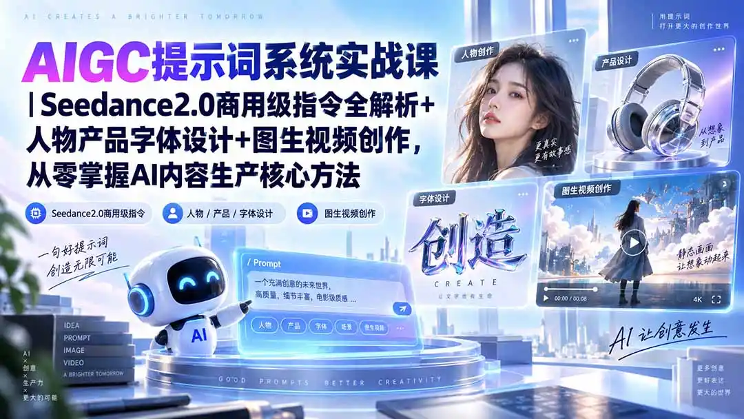 AIGC提示词系统实战课-无水印｜Seedance2.0商用级指令全解析+人物产品字体设计+图生视频创作，掌握AI内容生产方法-阿牛笔记