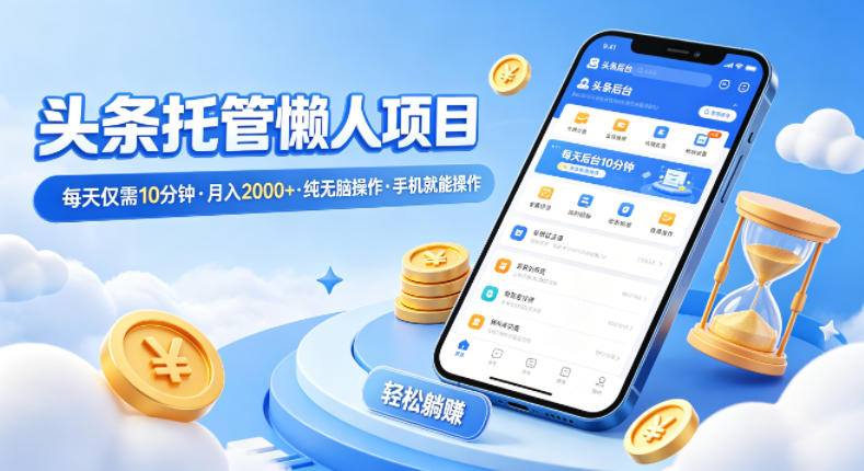 头条托管懒人项目,每天仅需10分钟,月入2000+,纯无脑操作,手机就能操作【揭秘】-阿牛笔记