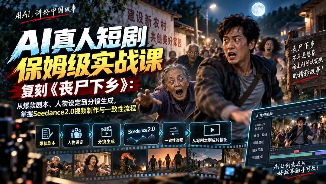 AI真人短剧保姆级实战课，复刻《丧尸下乡》：从爆款剧本、人物设定到分镜生成，掌握Seedance2.0视频制作与一致性流程-阿牛笔记