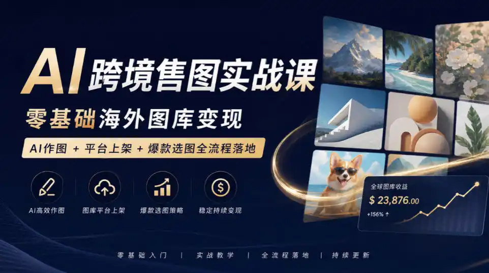 AI跨境售图实战课,零基础海外图库变现,AI作图+平台上架+爆款选图全流程落地-阿牛笔记