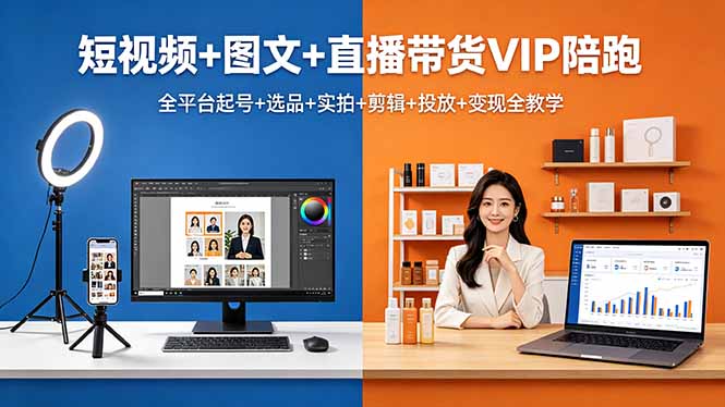 短视频+图文+直播带货VIP陪跑，全平台起号+选品+实拍+剪辑+投放+变现全教学-阿牛笔记