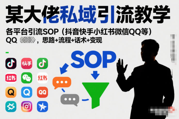 某大佬私域引流教学，各平台引流SOP(抖音快手小红书微信QQ等)，思路+流程+话术+变现-阿牛笔记