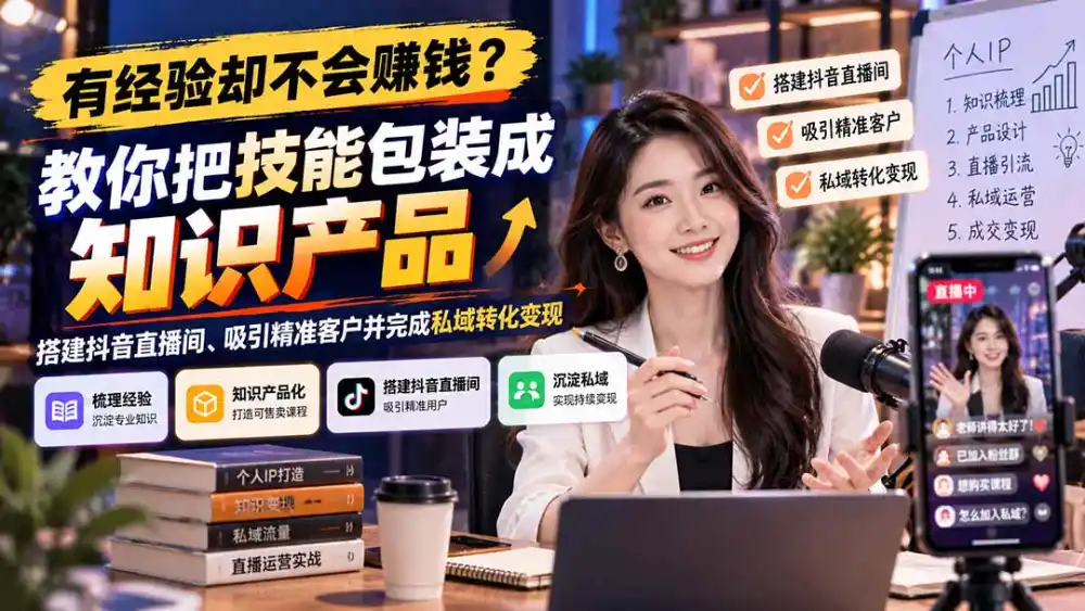 有经验却不会赚钱？教你把技能包装成知识产品，搭建抖音直播间、吸引精准客户并完成私域转化变现-阿牛笔记