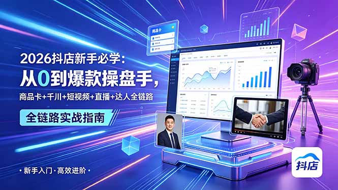2026抖店新手必学：从0到爆款操盘手，商品卡+千川+短视频+直播+达人全链路-阿牛笔记