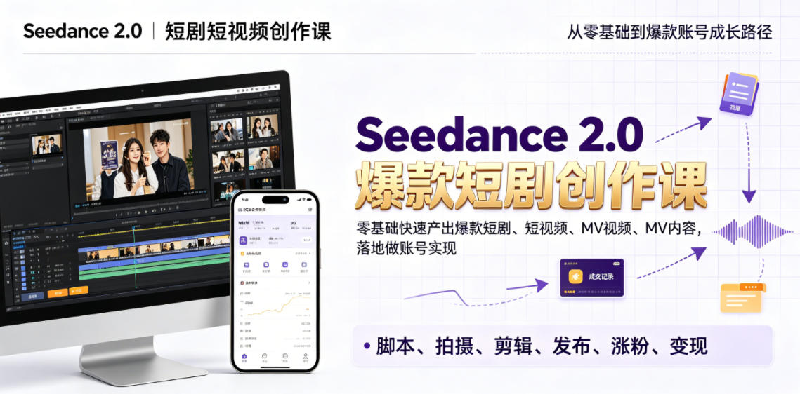 Seedance 2.0短剧短视频创作课，零基础快速产出爆款短剧、短视频、MV内容，落地做账号实现变现-阿牛笔记