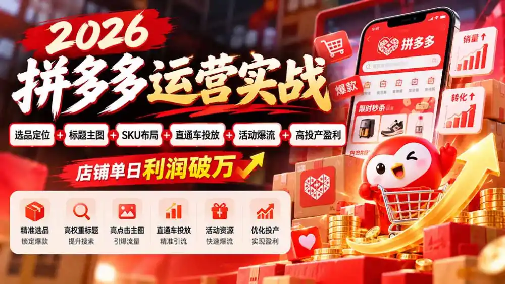 2026拼多多运营实战-更新1002：选品定位+标题主图+SKU布局+直通车投放+活动爆流+高投产盈利 店铺单日利润破万-阿牛笔记