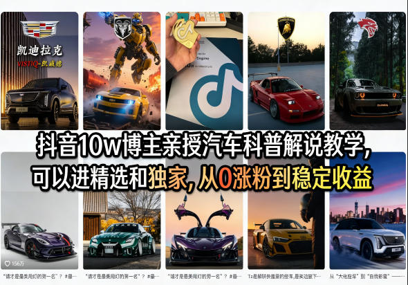 抖音10w博主亲授汽车科普解说教学,可以进精选和独家,从0涨粉到稳定收益(详细视频课程+1T素材)-阿牛笔记