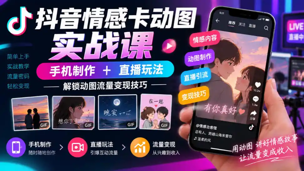 抖音情感卡动图实战课|手机制作+直播玩法,解锁动图流量变现技巧 抖音情感卡动图实战课|手机制作+直播玩法,解锁动图流量变现技巧