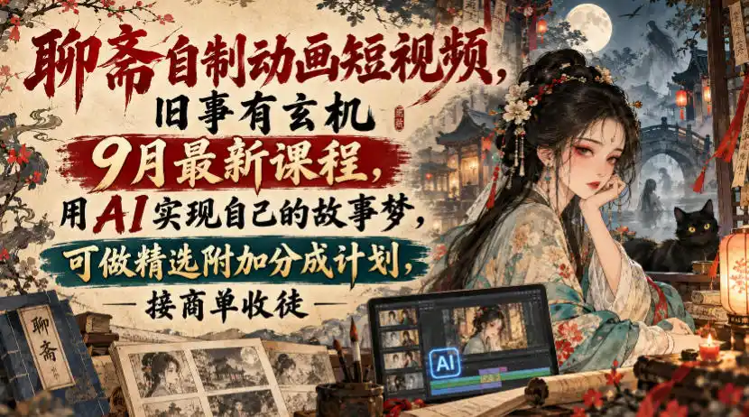 聊斋自制动画短视频,旧事有玄机9月最新课程,用AI实现自己的故事梦,可做精选附加分成计划,接商单收徒 聊斋自制动画短视频,旧事有玄机9月最新课程,用AI实现自己的故事梦,可做精选附加分成计划,接商单收徒