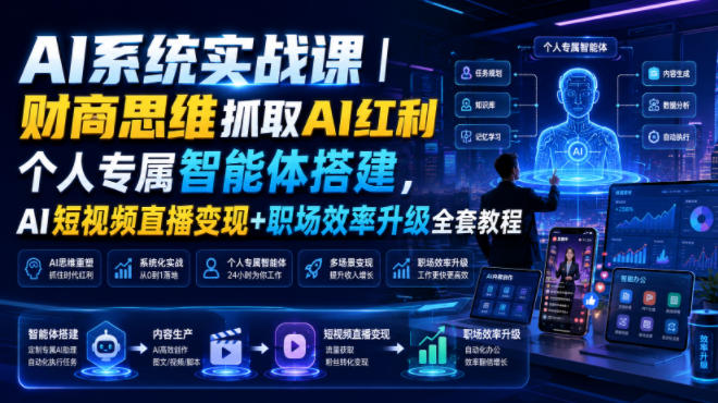AI系统实战课|财商思维抓取AI红利|个人专属智能体搭建,AI短视频直播变现+职场效率升级全套教程-阿牛笔记