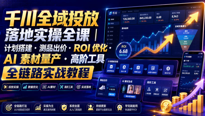 千川全域投放落地实操全课|计划搭建・测品出价・ROI优化・AI素材量产・高阶工具全链路实战教程-阿牛笔记