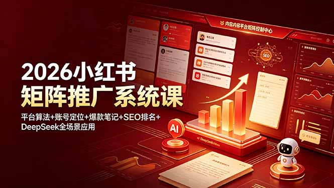2026小红书矩阵推广系统课：平台算法+账号定位+爆款笔记+SEO排名+DeepSeek全场景应用-阿牛笔记