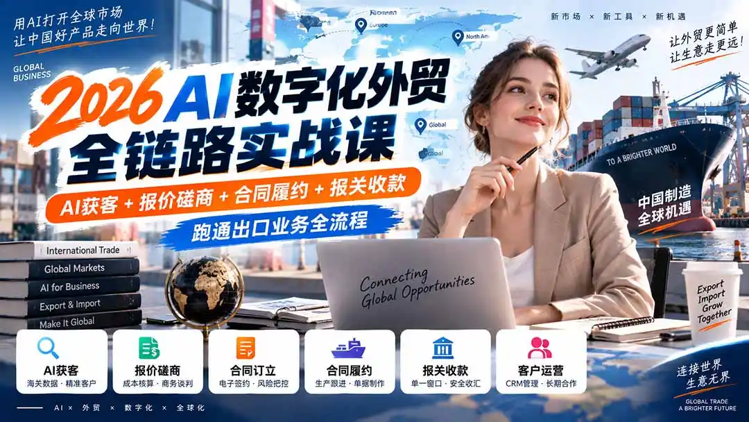 2026AI数字化外贸全链路实战课：AI获客+报价磋商+合同履约+报关收款，跑通出口业务全流程-阿牛笔记